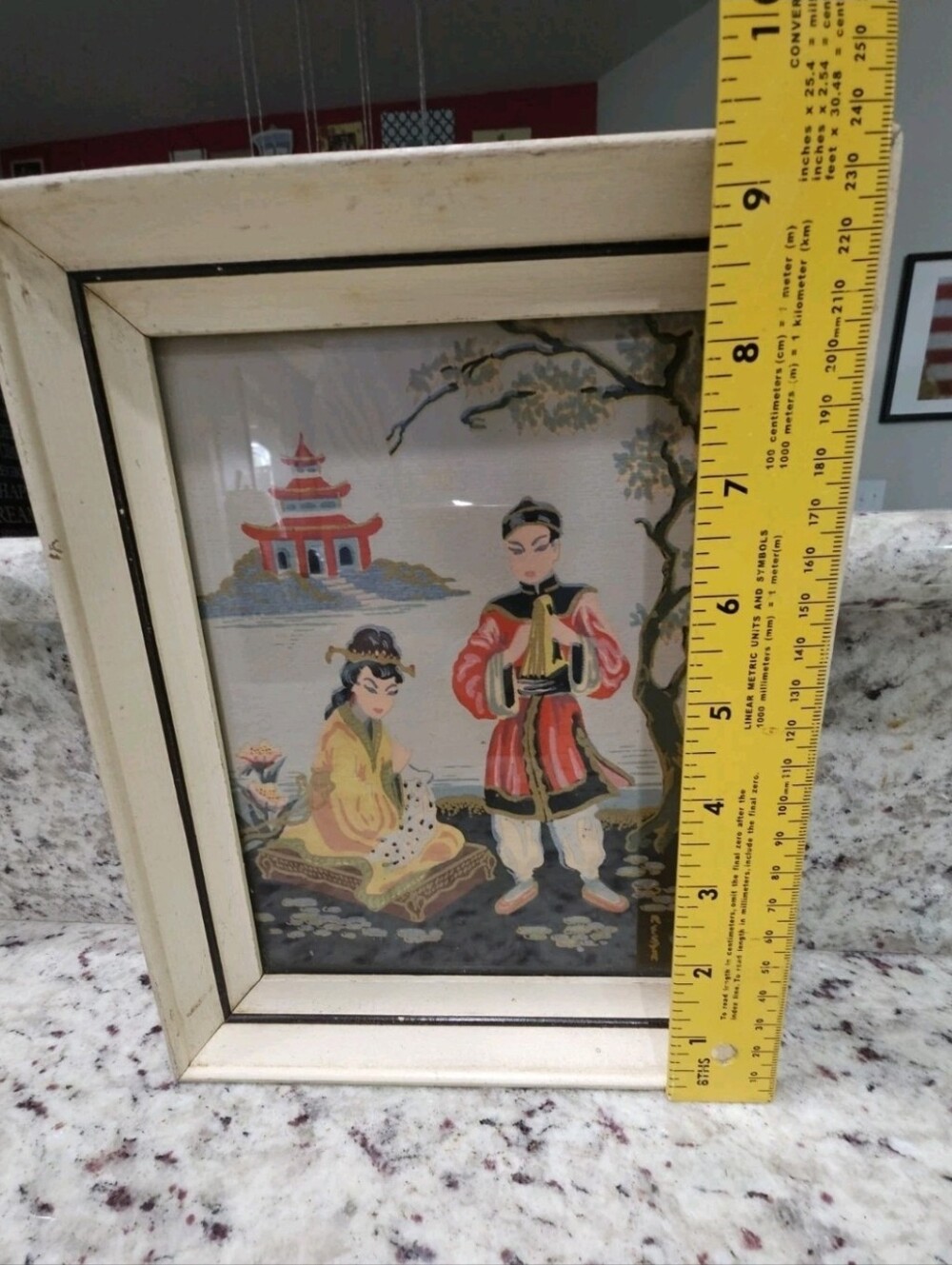 Mid-Century Japanese Signed Gouache Painting Vibrant Figures & Pagoda - Picture 15 of 15
